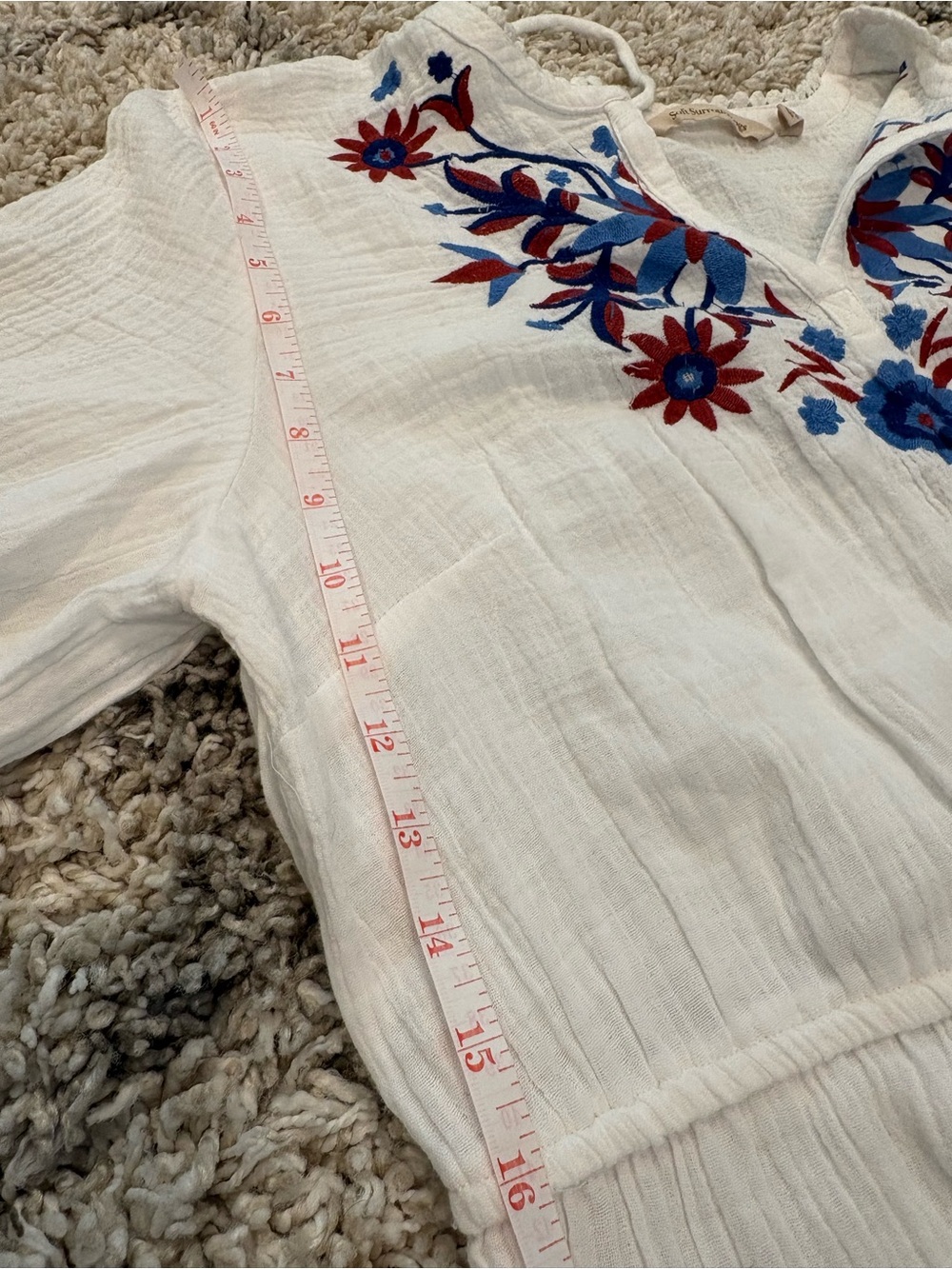 Soft Surroundings White Embroidered Midi Dress Boho 4th of July Americana - Picture 16 of 16